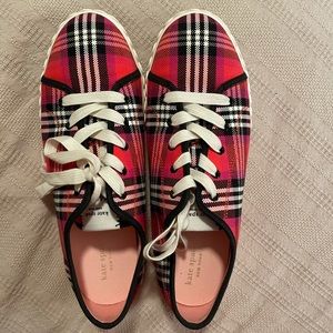 Kate Spade Vale Sneakers Size 10 Red, Pink, Black, and White plaid.